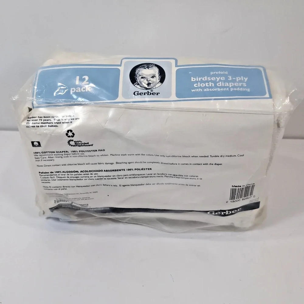 Gerber Birdseye  Cloth Diapers  White 12 Pack Prefolded Birdseye Cotton 20